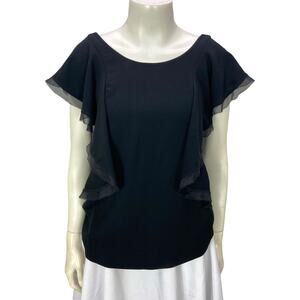 Club Monaco Top Size XS Black‎ Flutter Sleeve Silk Trim Crepe
